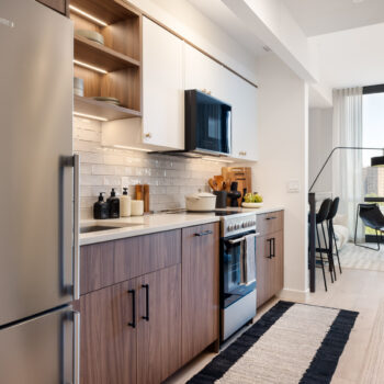 Kitchen with Stainless Steel Appliances, White Upper/Dark Walnut cabinets