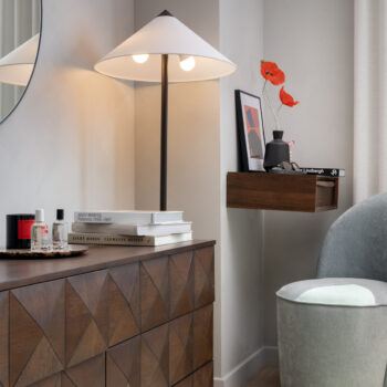 Detail of media cabinet and decor