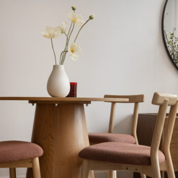 Round table seating near kitchen